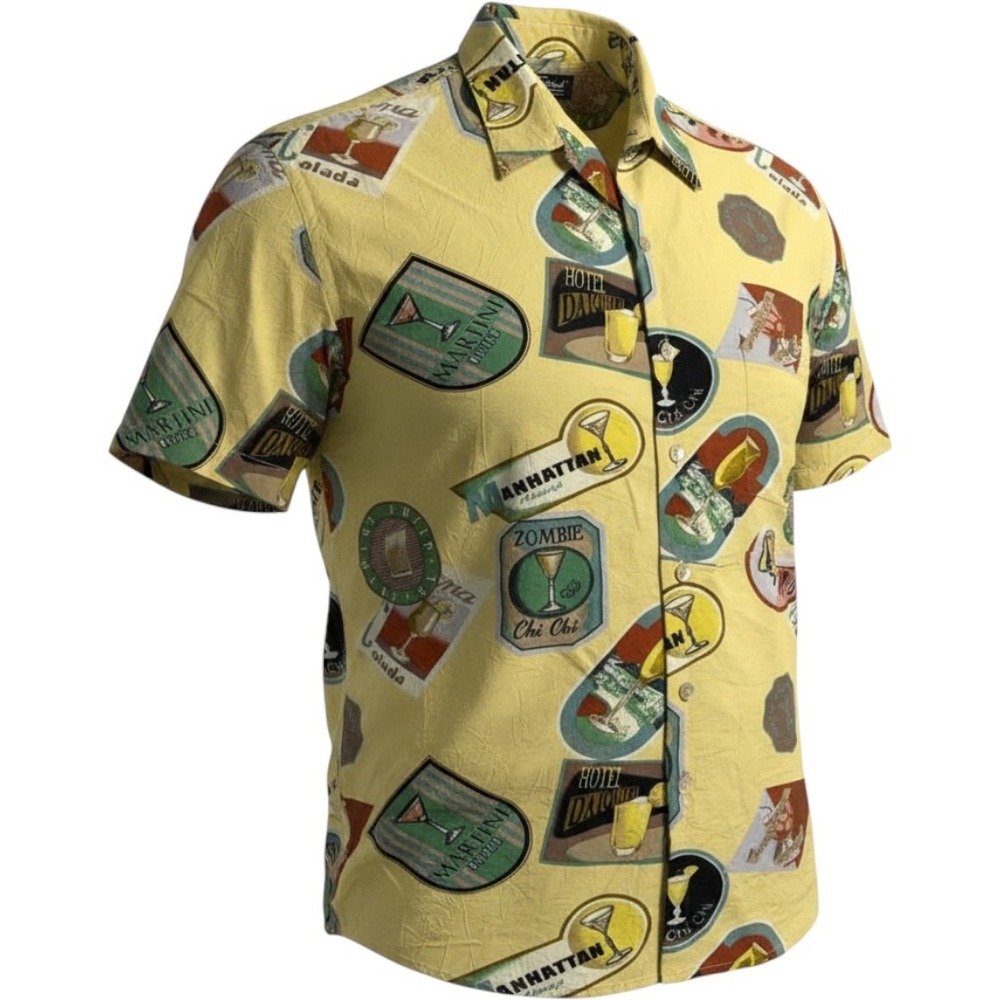 Tori Richard Honolulu Hawaiian Camp Shirt Mens‎ XL Yellow Tropical Drink Print